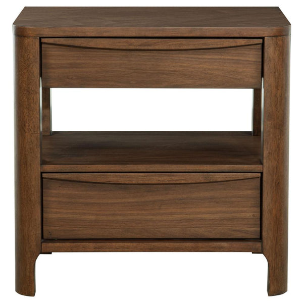 Rie Nightstand w 2 Drawers and Lower Shelf, Walnut Brown Poplar Wood -BM328706