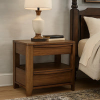 Rie Nightstand w 2 Drawers and Lower Shelf, Walnut Brown Poplar Wood -BM328706