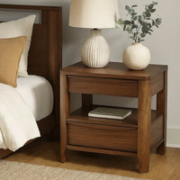 Rie Nightstand w 2 Drawers and Lower Shelf, Walnut Brown Poplar Wood -BM328706
