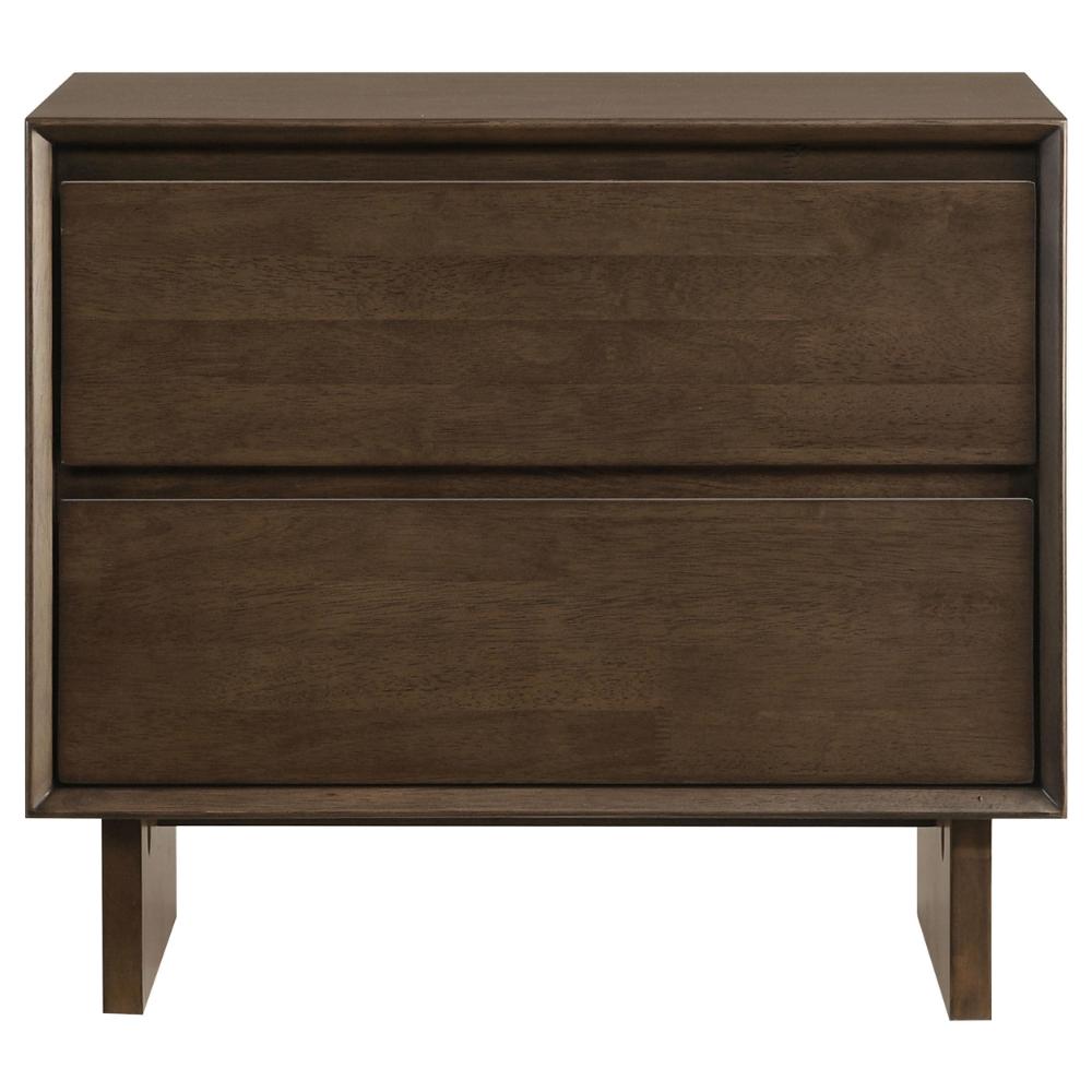 Genu Nightstand, 2 Drawers w Fingertip Handles, Warm Walnut Brown -BM328711