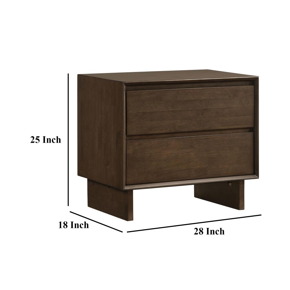 Genu Nightstand, 2 Drawers w Fingertip Handles, Warm Walnut Brown -BM328711