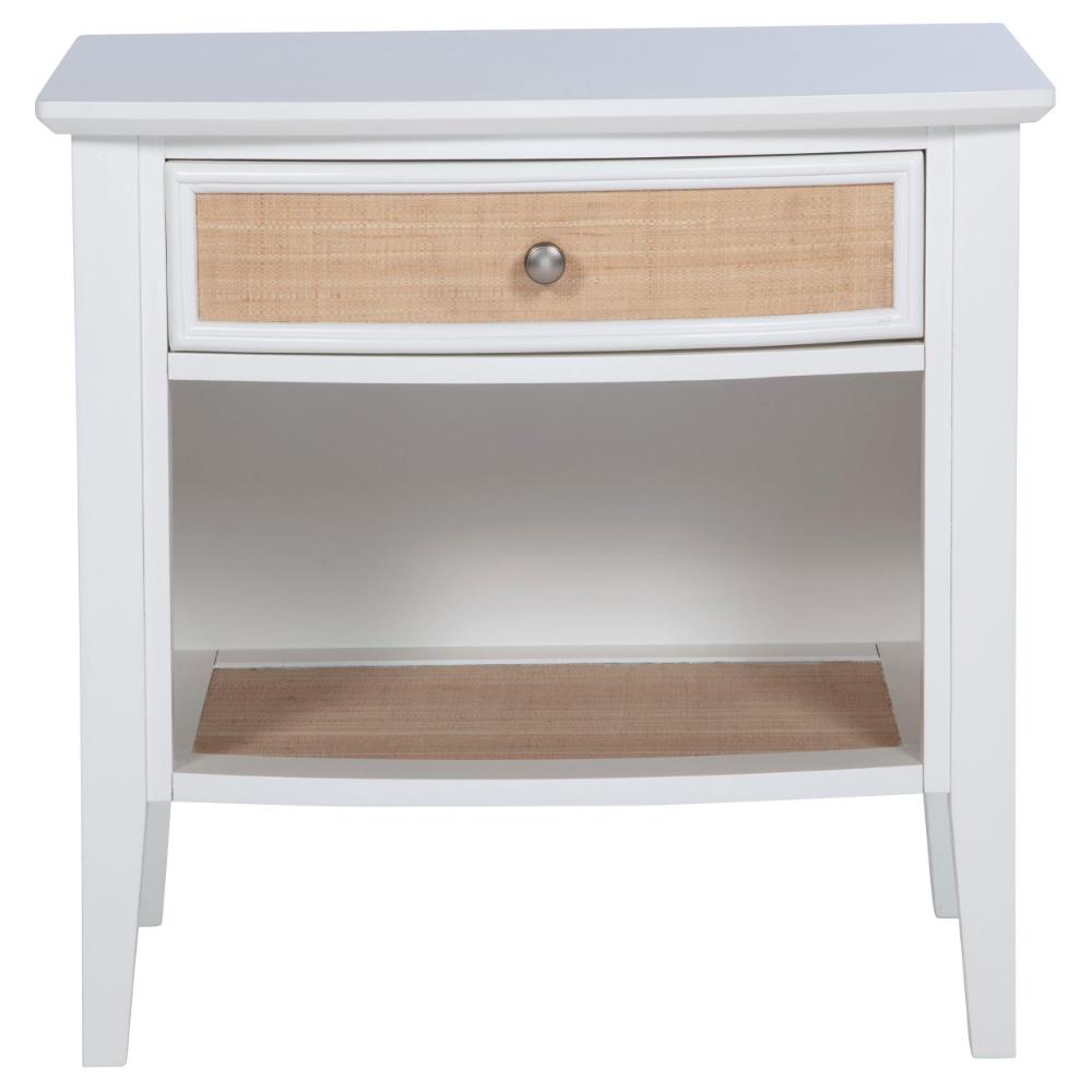 Heo Nightstand, 1 Brown Rattan Woven Drawer, Open Shelf, White Wood -BM328717
