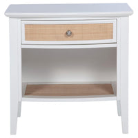 Heo Nightstand, 1 Brown Rattan Woven Drawer, Open Shelf, White Wood -BM328717