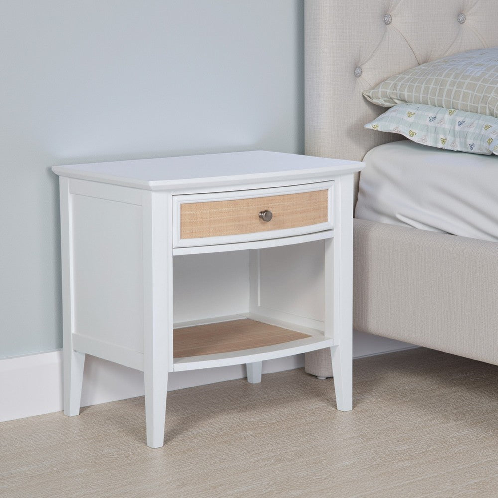 Heo Nightstand, 1 Brown Rattan Woven Drawer, Open Shelf, White Wood -BM328717