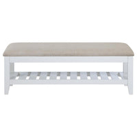 Heo Dining Bench, Slatted Shelf, Beige Padded Seat, 50 Inch White -BM328720
