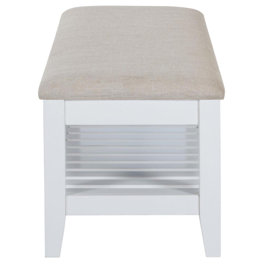 Heo Dining Bench, Slatted Shelf, Beige Padded Seat, 50 Inch White -BM328720