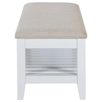 Heo Dining Bench, Slatted Shelf, Beige Padded Seat, 50 Inch White -BM328720