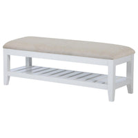 Heo Dining Bench, Slatted Shelf, Beige Padded Seat, 50 Inch White -BM328720