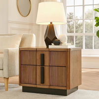 Reon Nightstand, 2 Drawers, Decorative Reeded Ash Brown Black Wood -BM328726