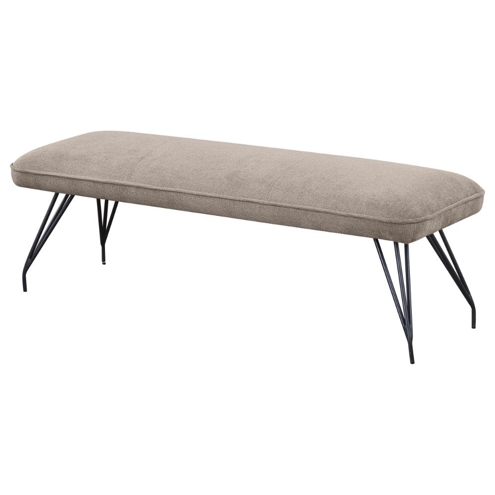 Donne Dining Bench, Taupe Brown and Foam Cushion, Metal Legs, 58 Inch -BM328730
