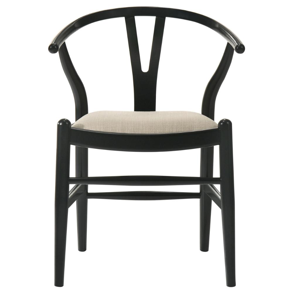 Ellie Wishbone Dining Chair Set of 2, Beige Fabric, Black Hardwood -BM328731