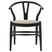 Ellie Wishbone Dining Chair Set of 2, Beige Fabric, Black Hardwood -BM328731