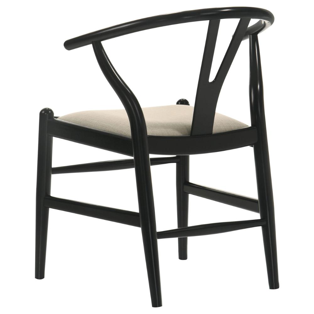 Ellie Wishbone Dining Chair Set of 2, Beige Fabric, Black Hardwood -BM328731