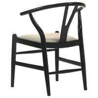 Ellie Wishbone Dining Chair Set of 2, Beige Fabric, Black Hardwood -BM328731