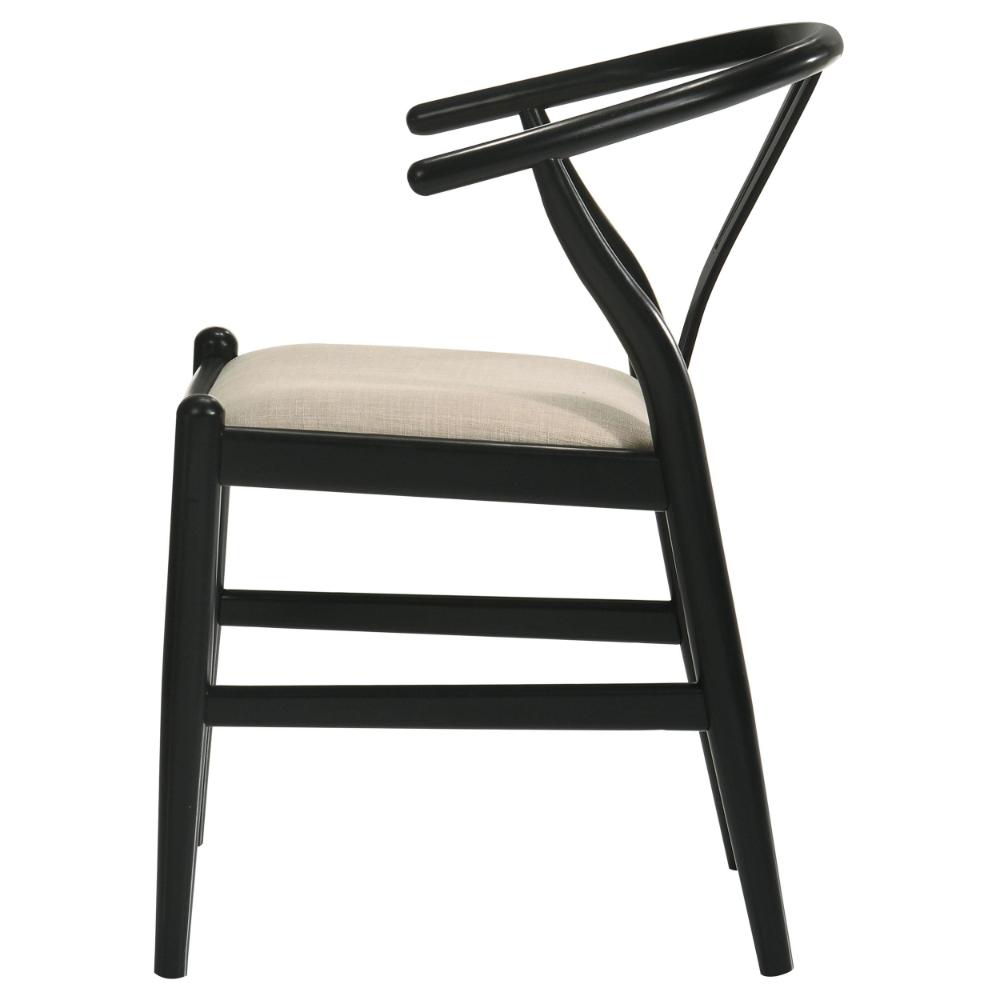 Ellie Wishbone Dining Chair Set of 2, Beige Fabric, Black Hardwood -BM328731