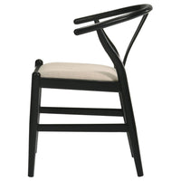 Ellie Wishbone Dining Chair Set of 2, Beige Fabric, Black Hardwood -BM328731