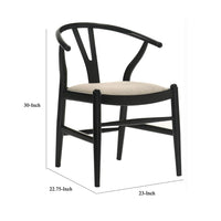 Ellie Wishbone Dining Chair Set of 2, Beige Fabric, Black Hardwood -BM328731