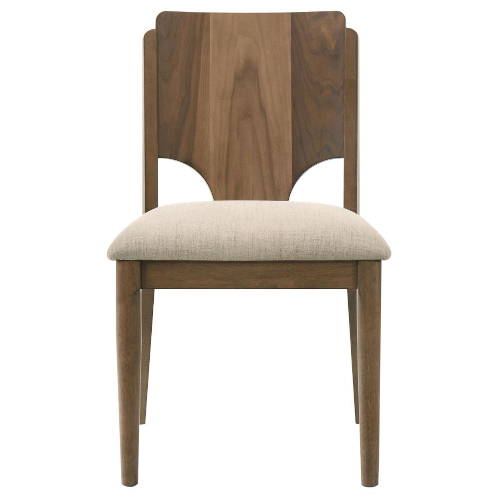 Billie Dining Chair Set of 2, Beige Fabric Seat, Brown Hardwood Frame -BM328733