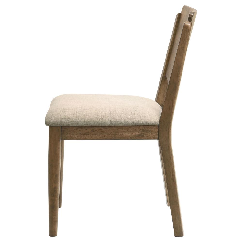 Billie Dining Chair Set of 2, Beige Fabric Seat, Brown Hardwood Frame -BM328733