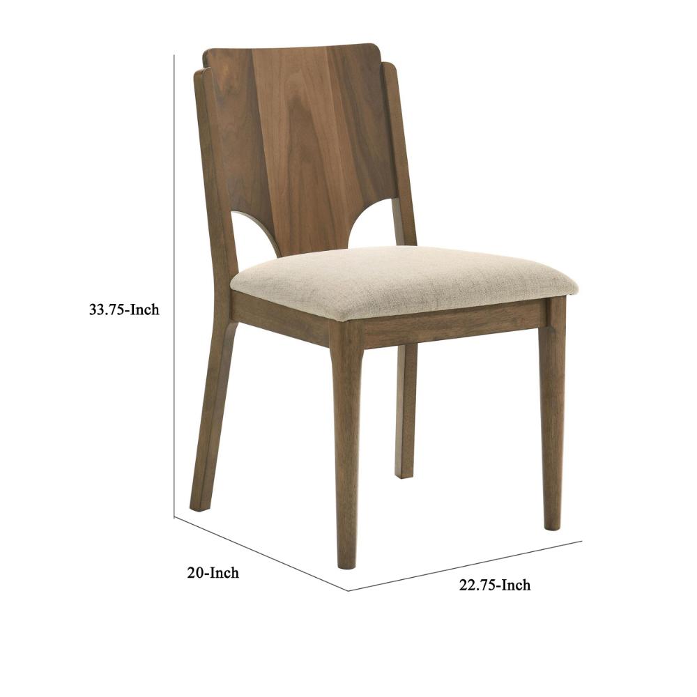 Billie Dining Chair Set of 2, Beige Fabric Seat, Brown Hardwood Frame -BM328733