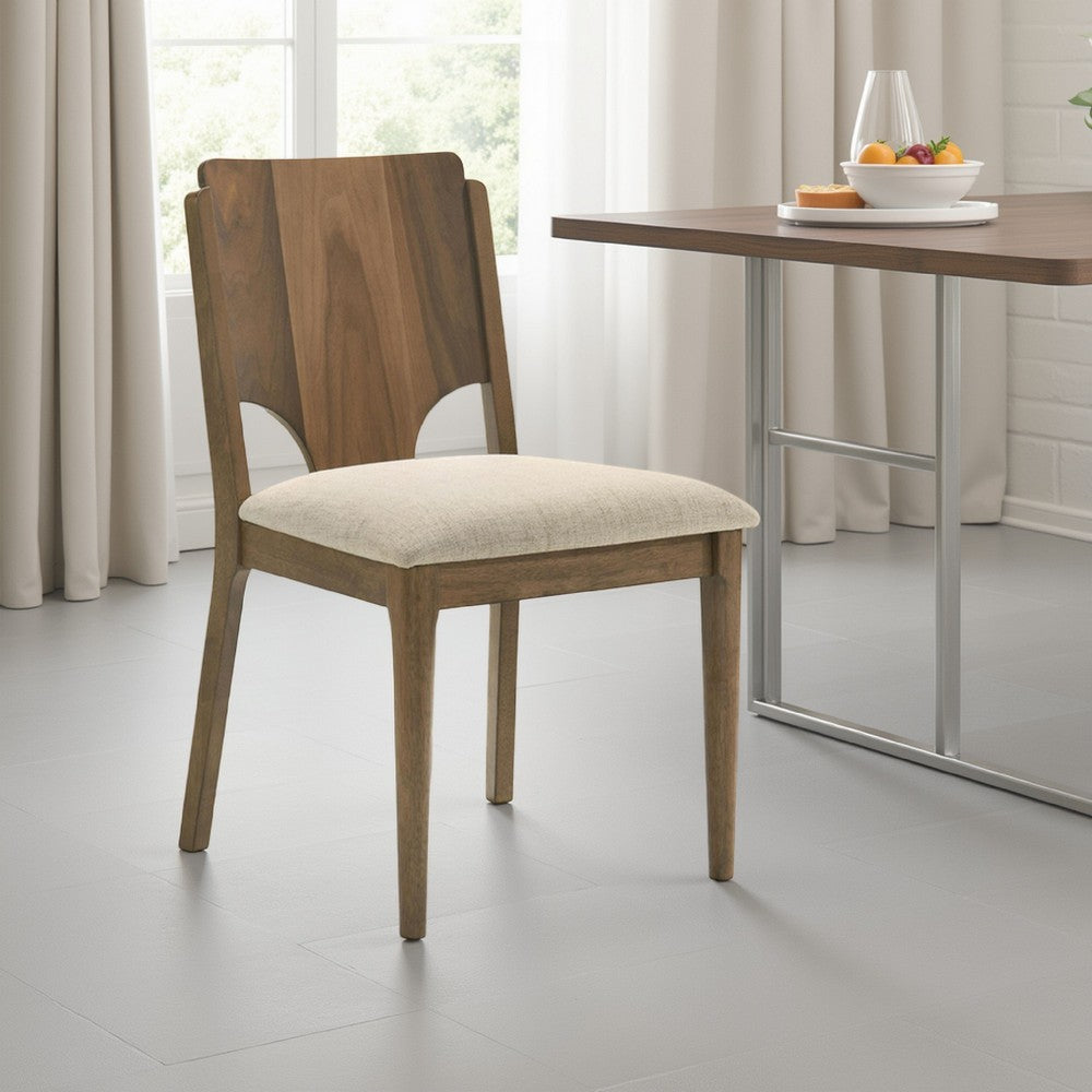 Billie Dining Chair Set of 2, Beige Fabric Seat, Brown Hardwood Frame -BM328733