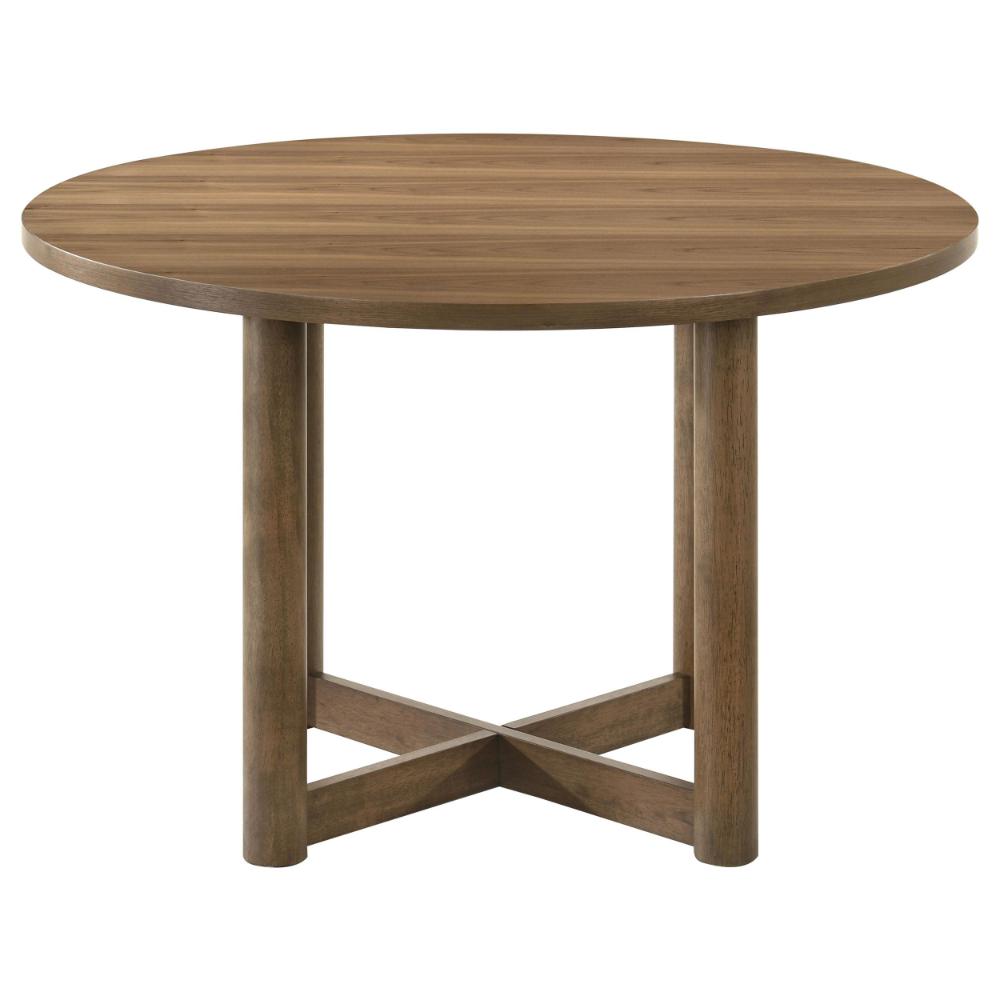 Billie Dining Table, Brown Wood Frame, Cross Legs, Round 46 Inch -BM328734
