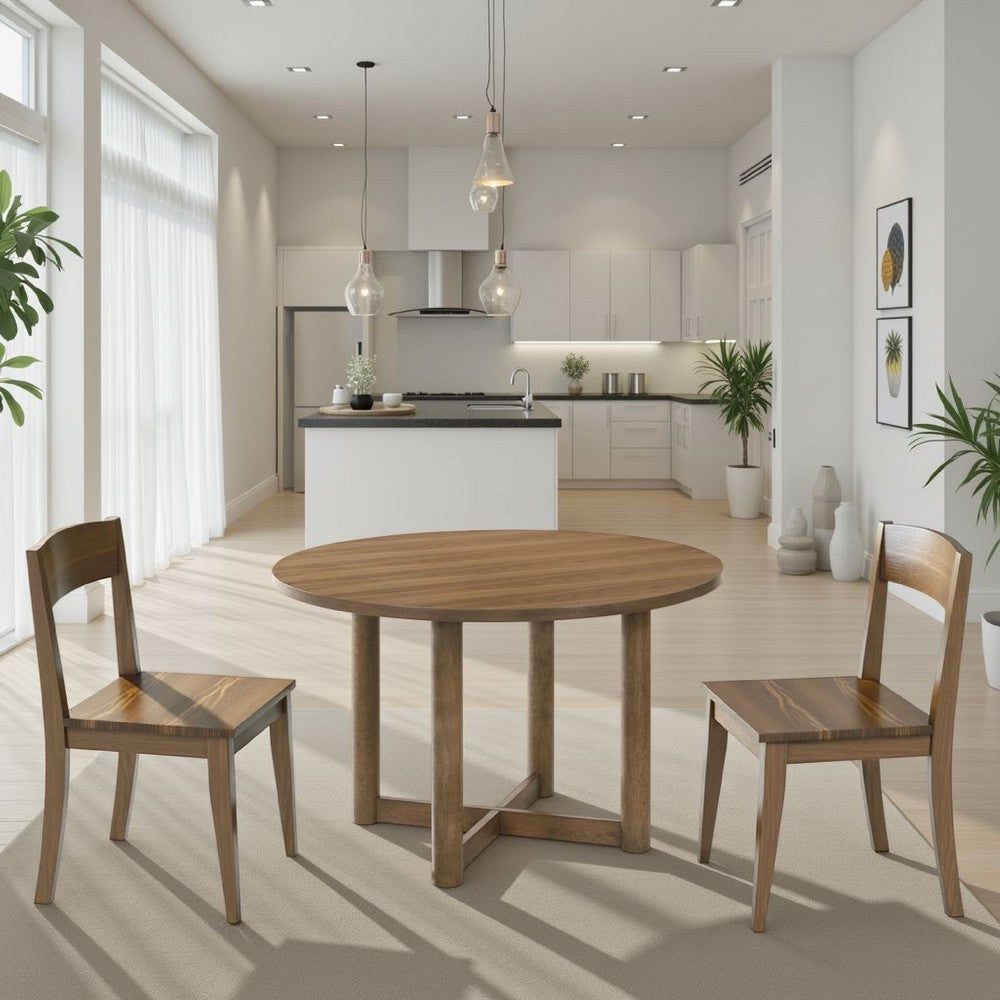 Billie Dining Table, Brown Wood Frame, Cross Legs, Round 46 Inch -BM328734