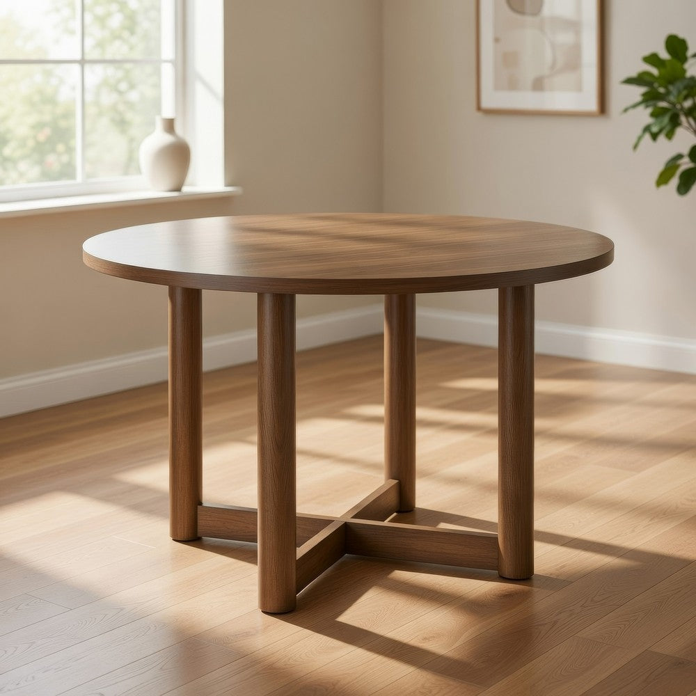 Billie Dining Table, Brown Wood Frame, Cross Legs, Round 46 Inch -BM328734