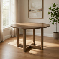 Billie Dining Table, Brown Wood Frame, Cross Legs, Round 46 Inch -BM328734