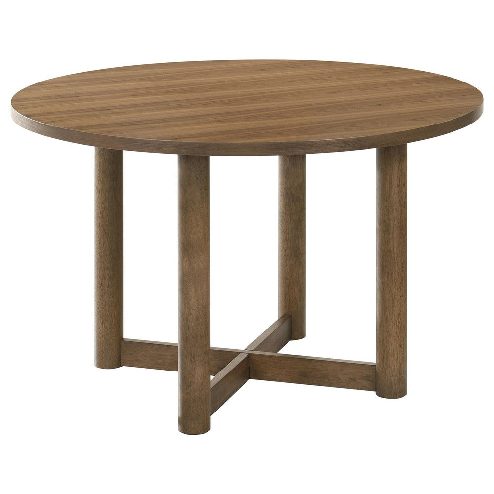 Billie Dining Table, Brown Wood Frame, Cross Legs, Round 46 Inch -BM328734