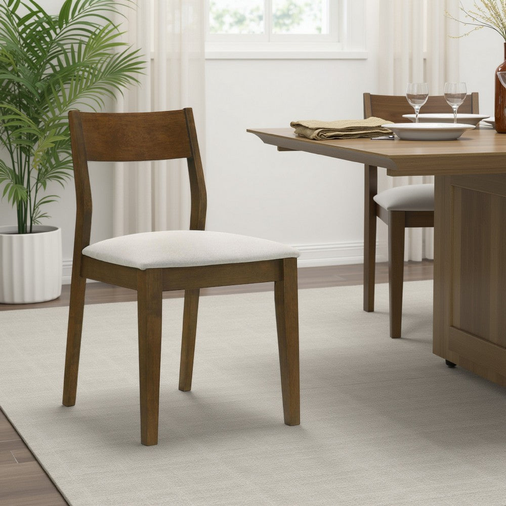 Montena Dining Chair Set of 2, White Fabric Seat, Dark Brown Wood -BM328737