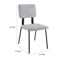 Kelli Dining Chair Set of 2, Gray Fabric Foam Cushions, Black Metal -BM328751