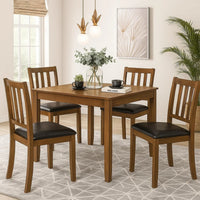 Panos 5pc Dining Table Set with 4 Chairs, Brown, Black Faux Leather -BM328752