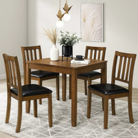 Panos 5pc Dining Table Set with 4 Chairs, Brown, Black Faux Leather -BM328752