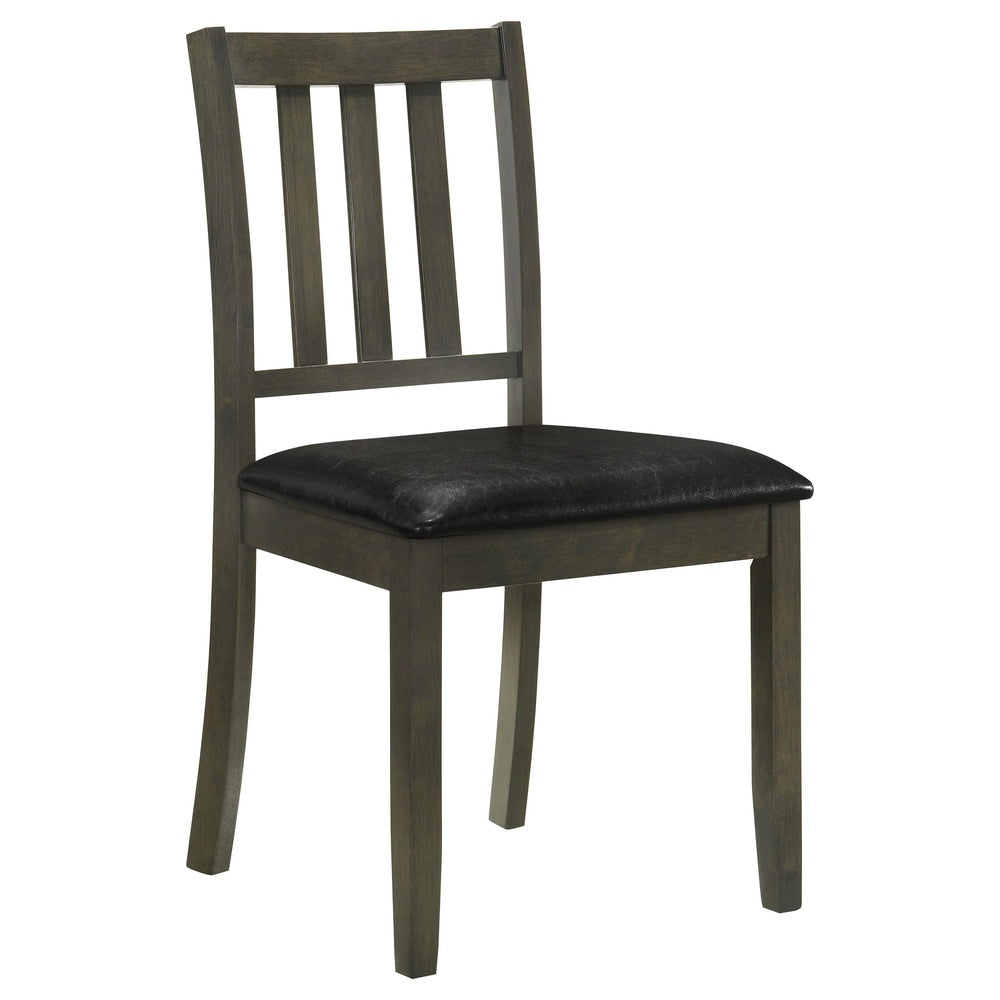 Panos 5pc Dining Table Set with 4 Chairs, Gray, Black Faux Leather -BM328753