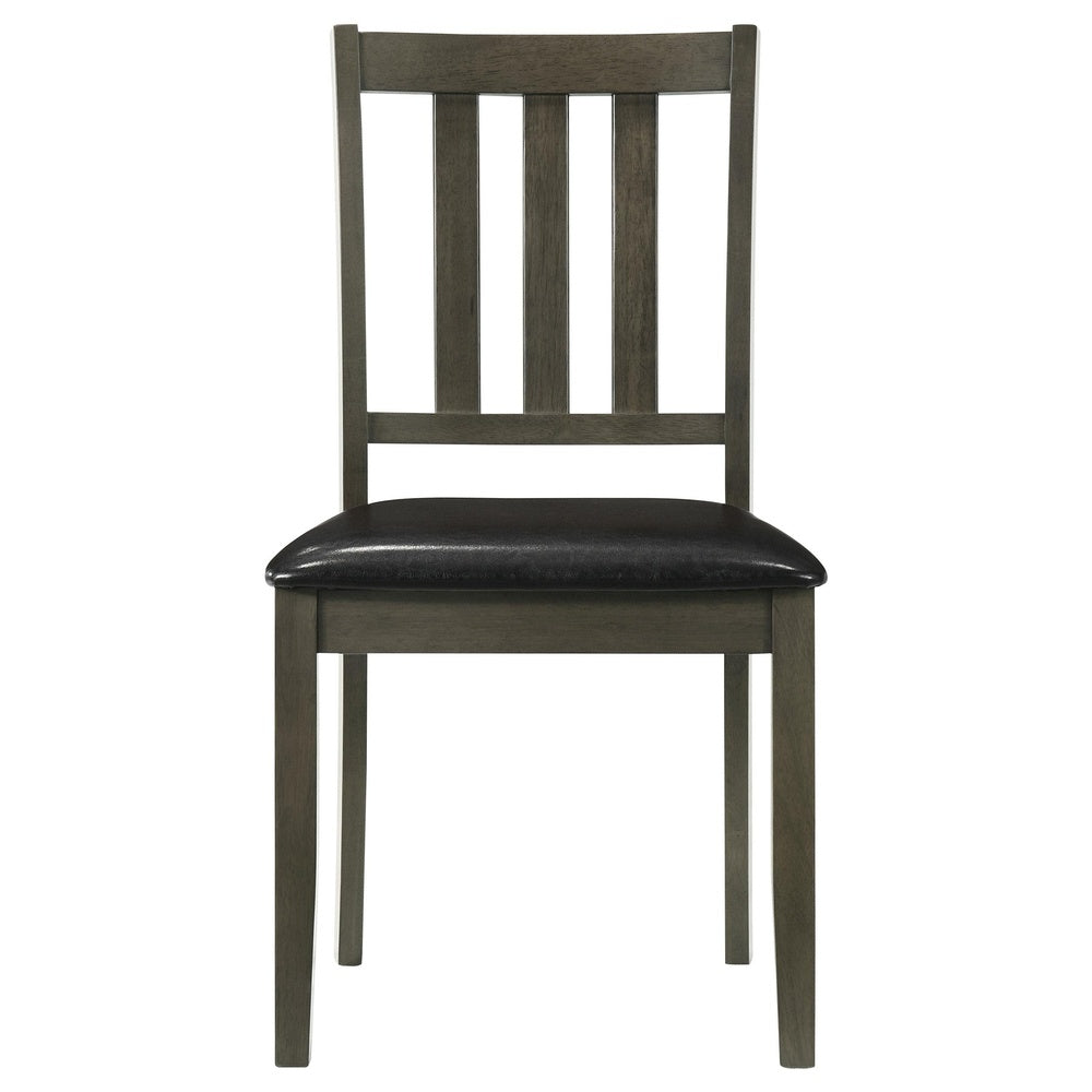 Panos 5pc Dining Table Set with 4 Chairs, Gray, Black Faux Leather -BM328753