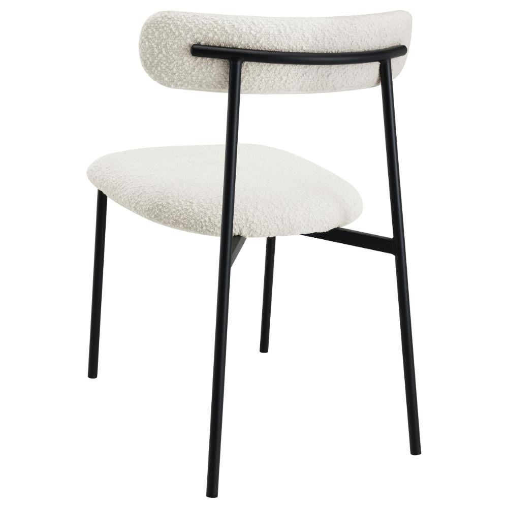 Aneez Dining Chair Set of 2, White Boucle Fabric, Black Metal Frame -BM328754