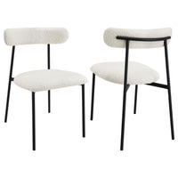 Aneez Dining Chair Set of 2, White Boucle Fabric, Black Metal Frame