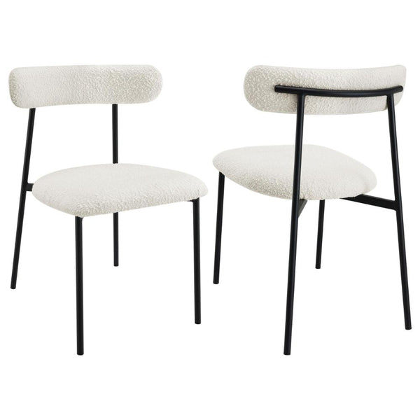 Aneez Dining Chair Set of 2, White Boucle Fabric, Black Metal Frame