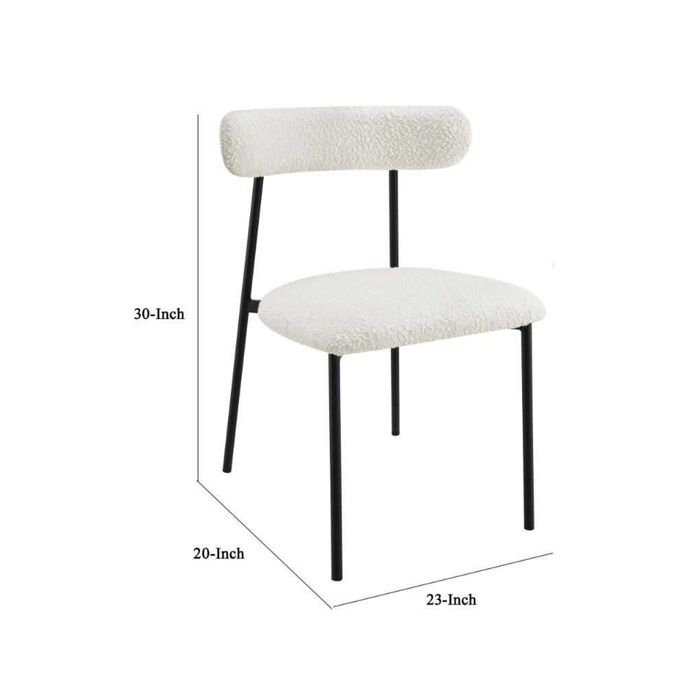 Aneez Dining Chair Set of 2, White Boucle Fabric, Black Metal Frame -BM328754