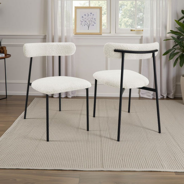 Aneez Dining Chair Set of 2, White Boucle Fabric, Black Metal Frame -BM328754