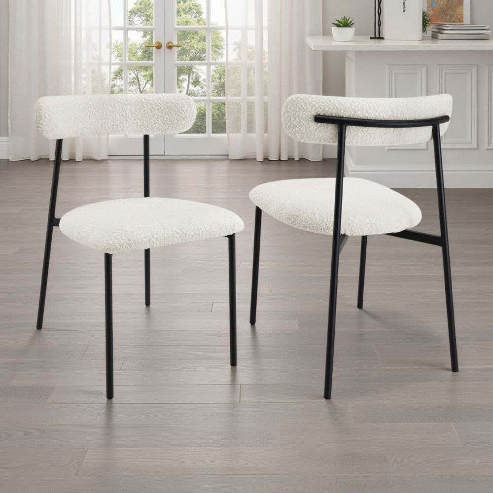 Aneez Dining Chair Set of 2, White Boucle Fabric, Black Metal Frame -BM328754