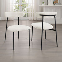 Aneez Dining Chair Set of 2, White Boucle Fabric, Black Metal Frame -BM328754