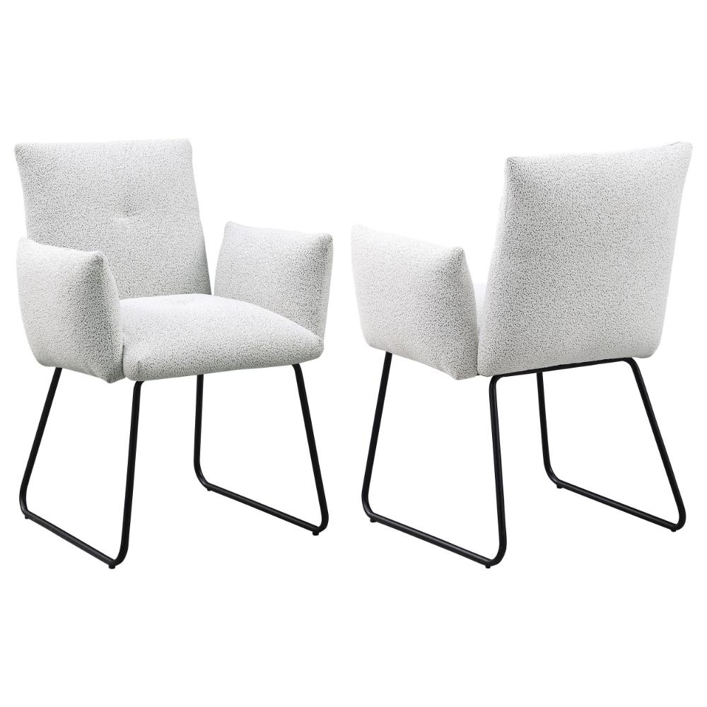 Acko Dining Chair Set of 2, Light Gray Fabric, Black Metal Frame 
