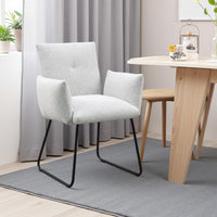 Acko Dining Chair Set of 2, Light Gray Fabric, Black Metal Frame  -BM328755
