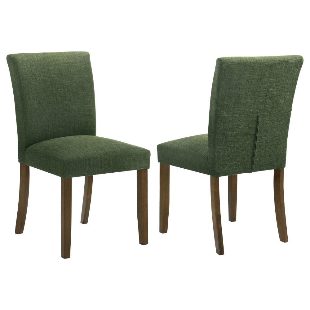 Cana Dining Chair Set of 2, Green Fabric Foam Cushion, Brown Wood Legs