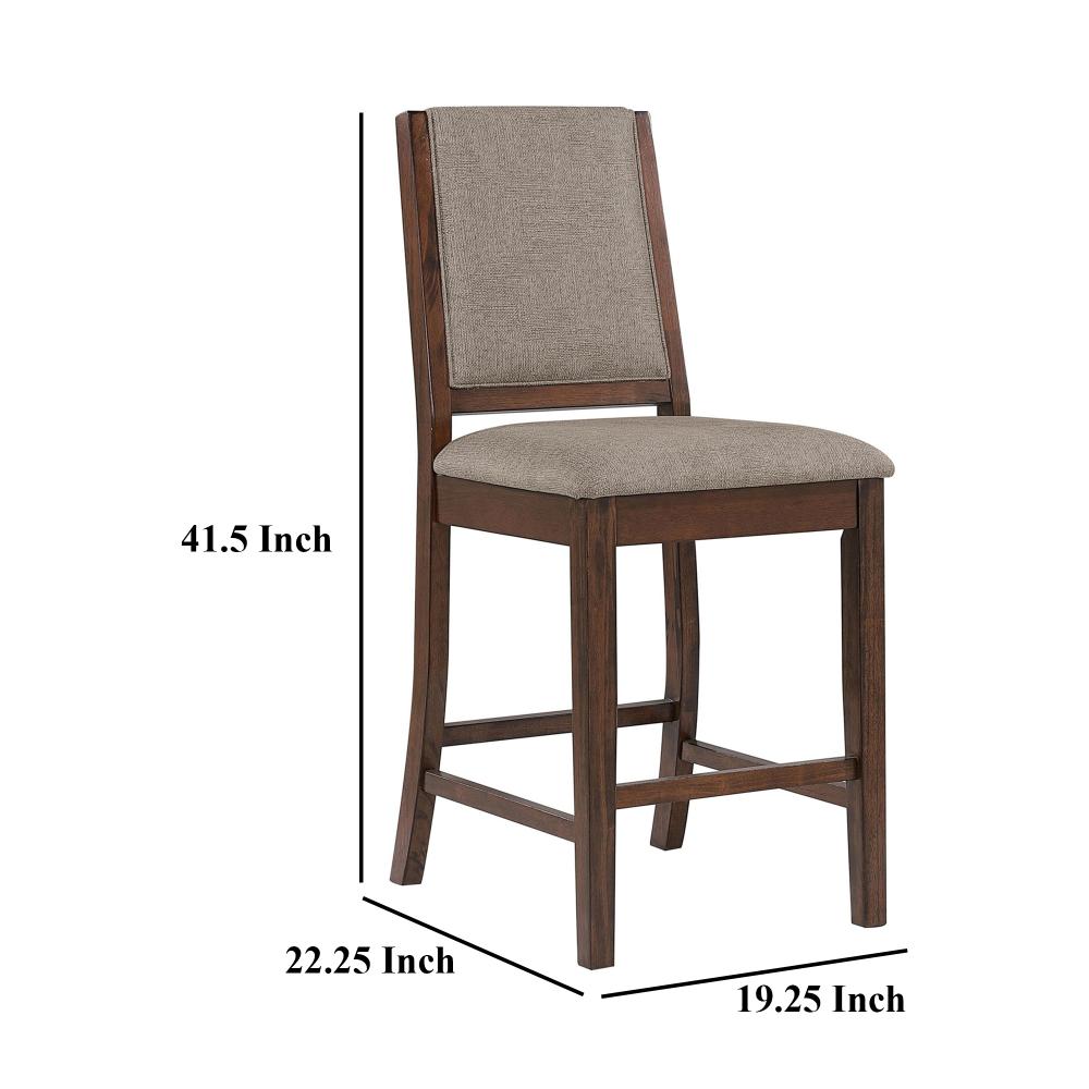 Patter Counter Height Chair Set of 2, Beige Fabric, Dark Brown 26 Inch -BM328765