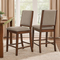 Patter Counter Height Chair Set of 2, Beige Fabric, Dark Brown 26 Inch -BM328765