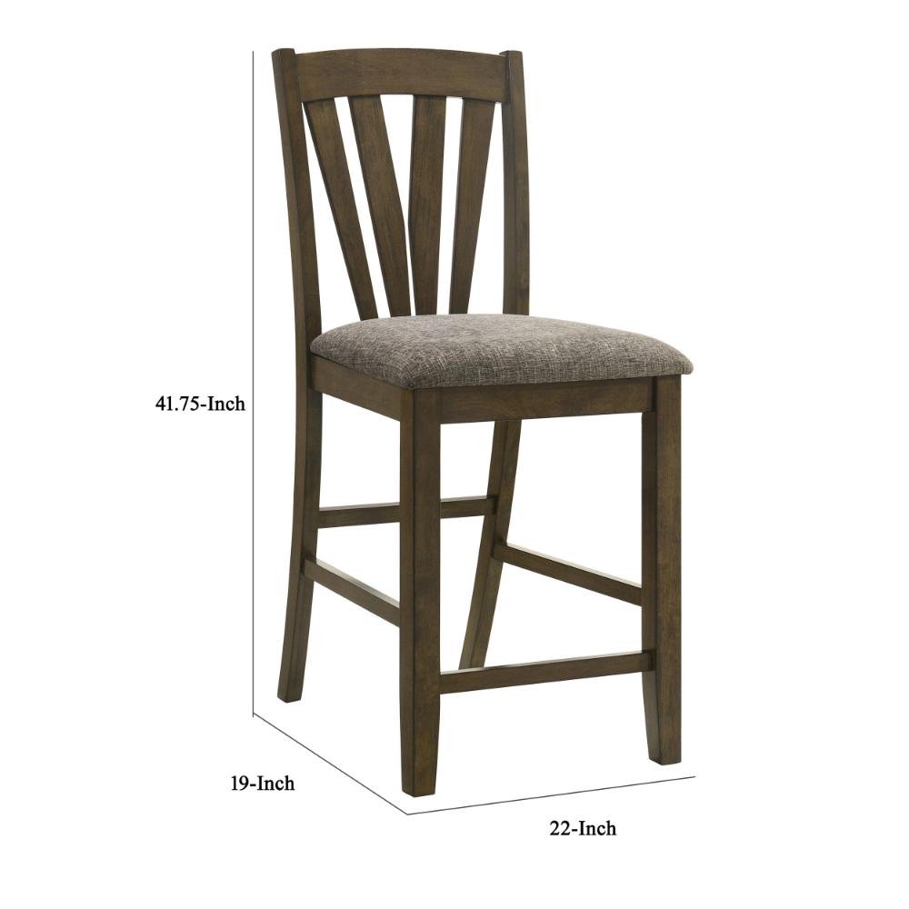 Kana Counter Height Chair Set of 2, Gray Fabric, Brown Wood Frame -BM328767