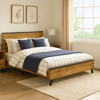 Wemy King Size Bed, Tall Panel Headboard, Natural Brown Pine Finish -BM328769